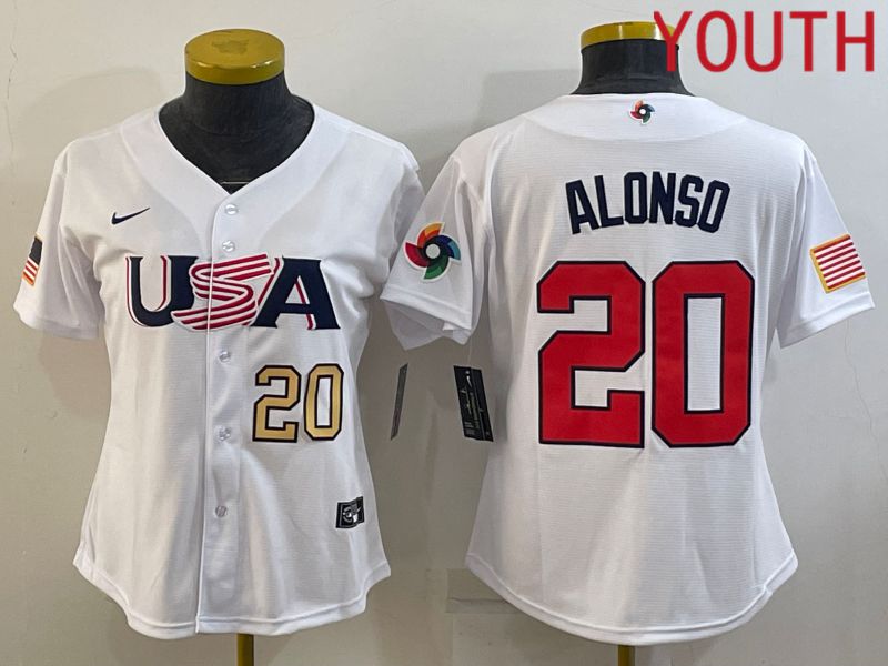 Youth 2023 World Cub USA #20 Alonso White MLB Jersey4